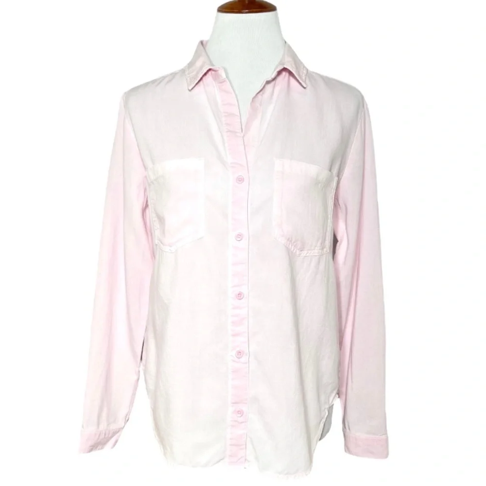 SOLD-Anthropologie Pastel Pink Chambray Long Sleeve Buttondown Shirt Small - Picture 1 of 9